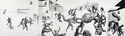 Fresque de Roger Platiel exposée à Bruxelles en 1958. Cette fresque a été exposée lors de l'exposition posthume de l'artiste au Musée de Kassel en 1979.