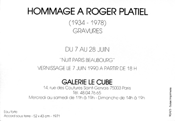 Verso du carton d'invitation de la Galerie Le Cube.